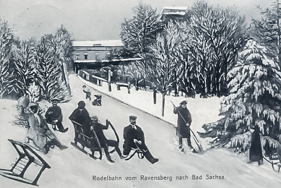 Wintersport um 1900 in Bad Sachsa auf dem Raven