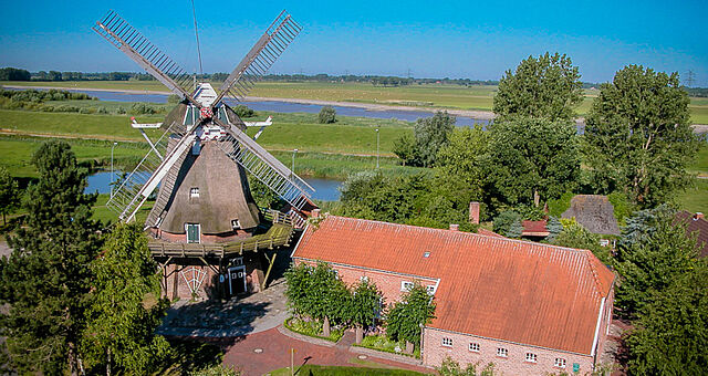 Luftaufnahme des Mühlenensembles