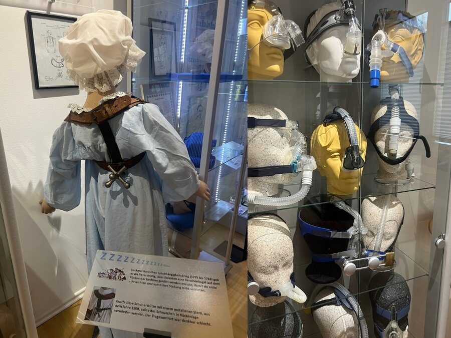 Vitrine mit verschiedenen Schlaf-Masken
