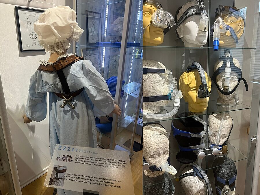 Vitrine mit verschiedenen Schlaf-Masken